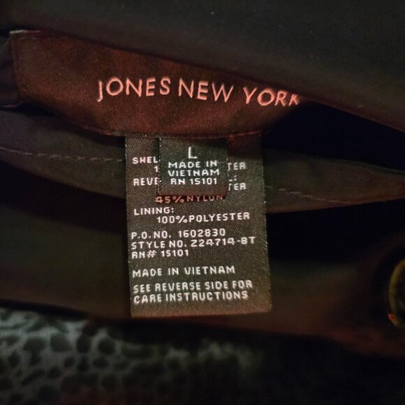 JONES NEW YORK Women's REVERSIBLE Jacket Large Black/gray speckled Trench Coat - Picture 10 of 10